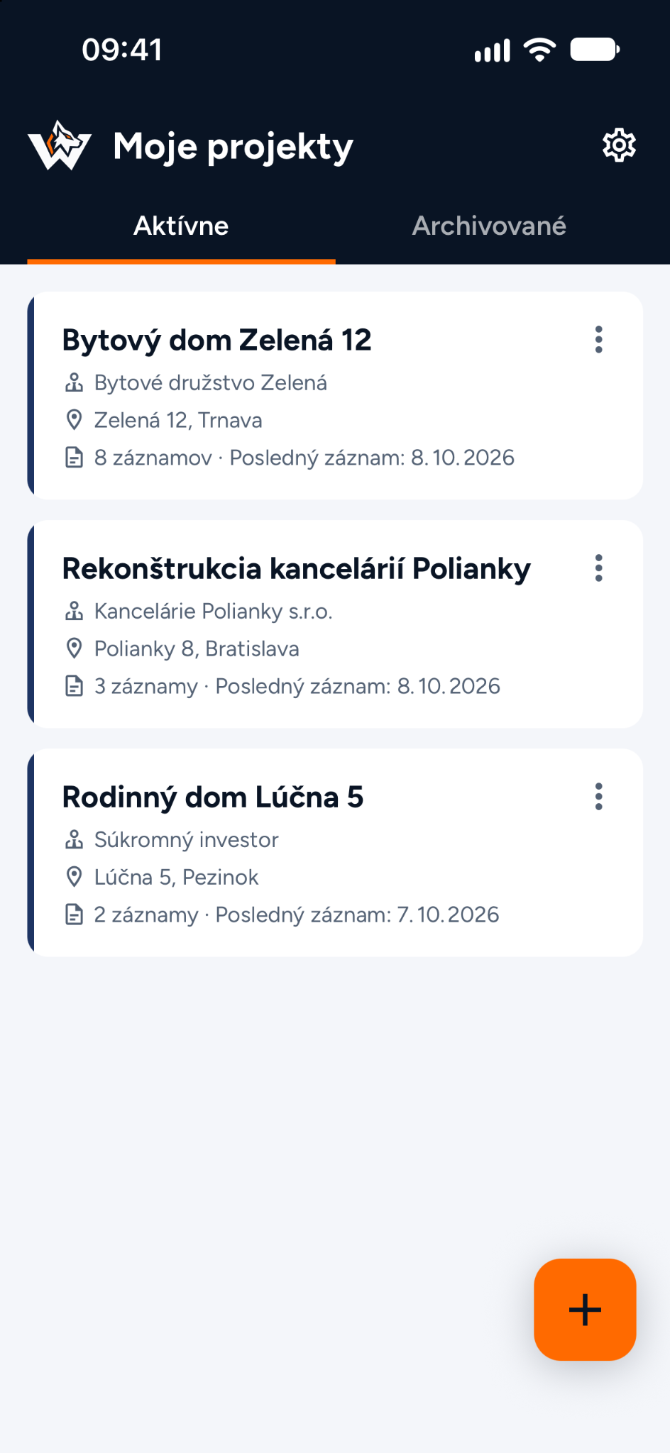 Skutečné snímky aplikace