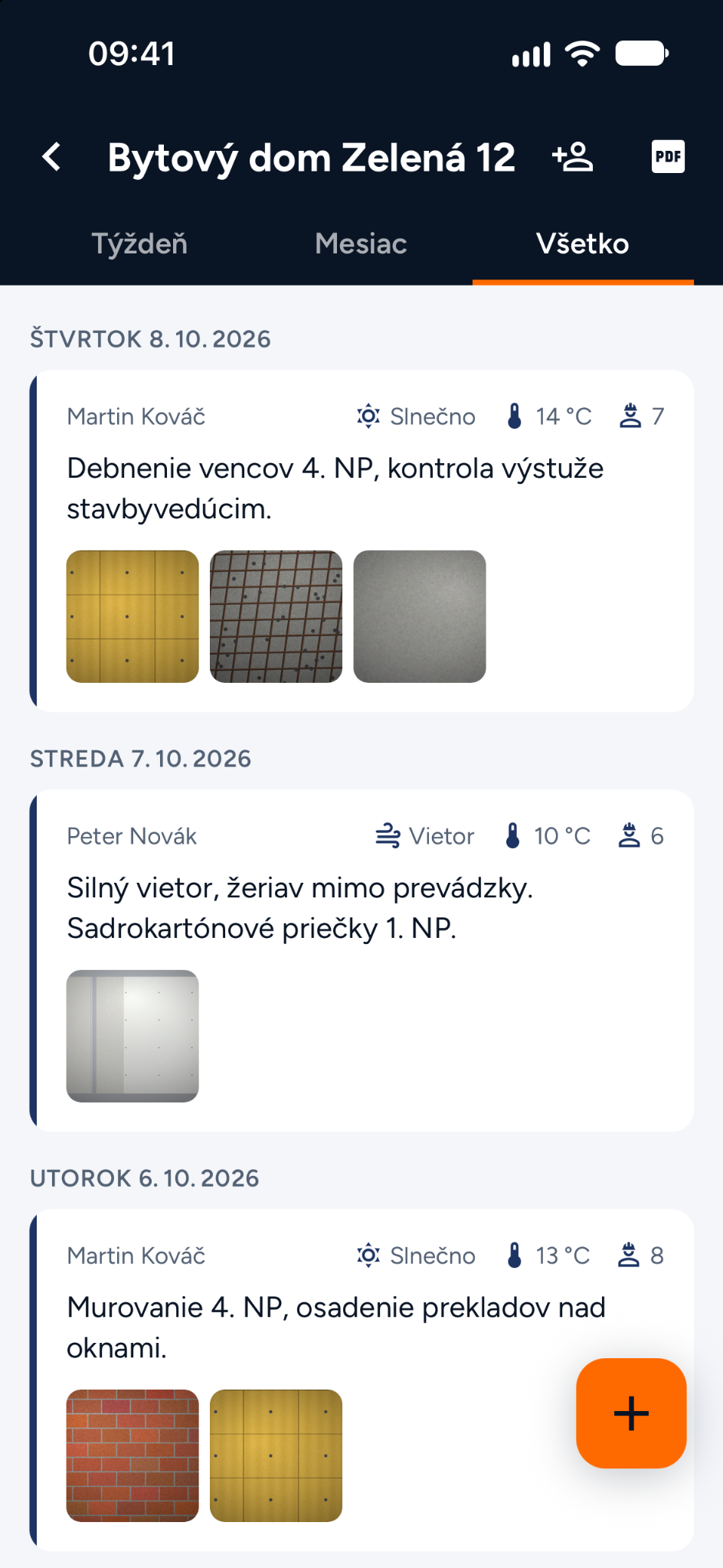 Skutečné snímky aplikace — Denní záznam