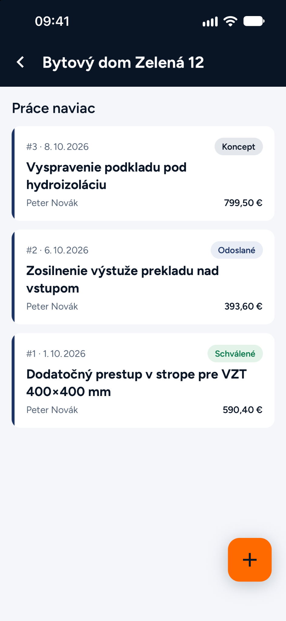 Skutečné snímky aplikace — Práce navíc