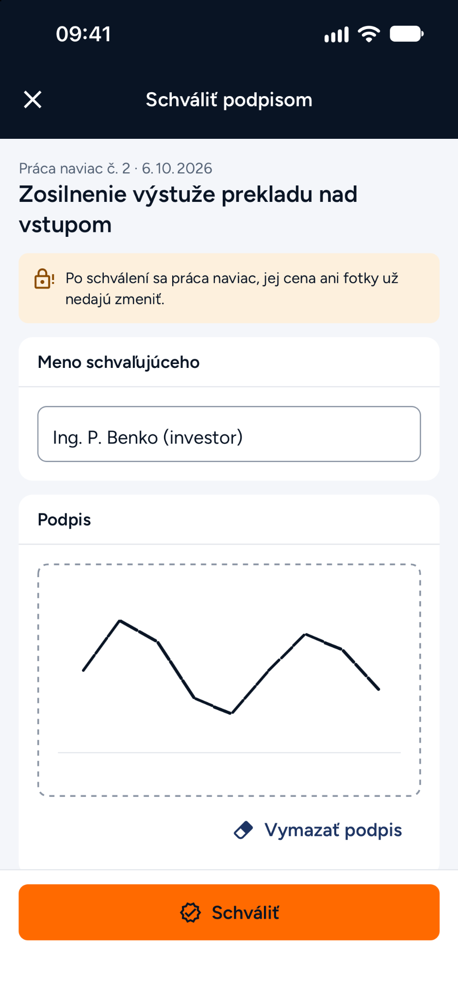 Skutečné snímky aplikace — Podpis